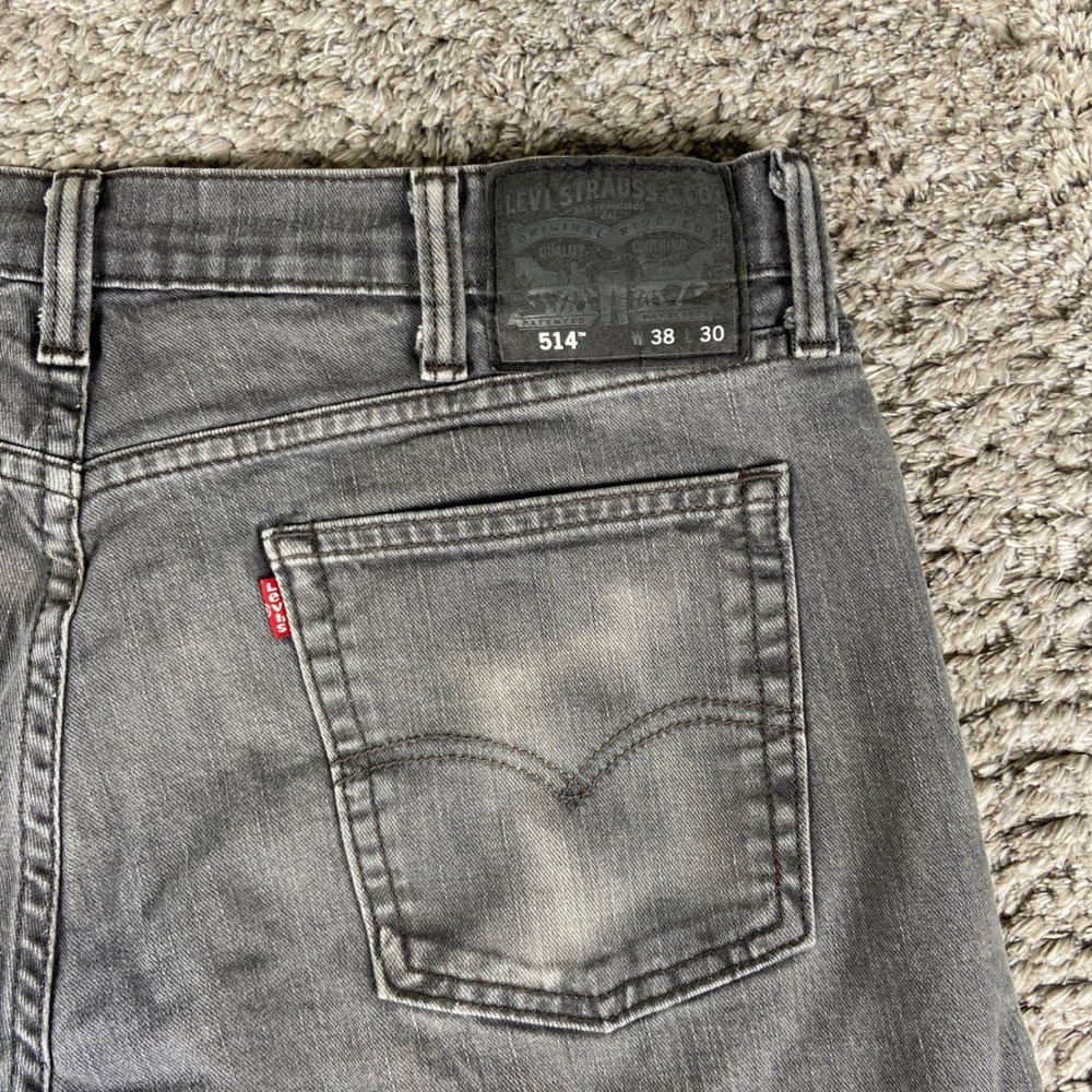 Levis 514‎ Jeans Mens 38x30 Grey Denim Straight Fit Stretch Casual Cotton Blend